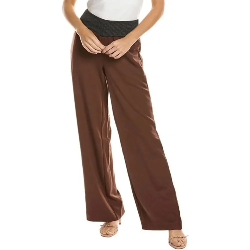 NWT WeWoreWhat Low Rise V Wide Leg Pants Women's Size M Brown Ribbed Waistband